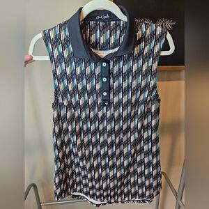 Chic Black and White Sleeveless Polo Top